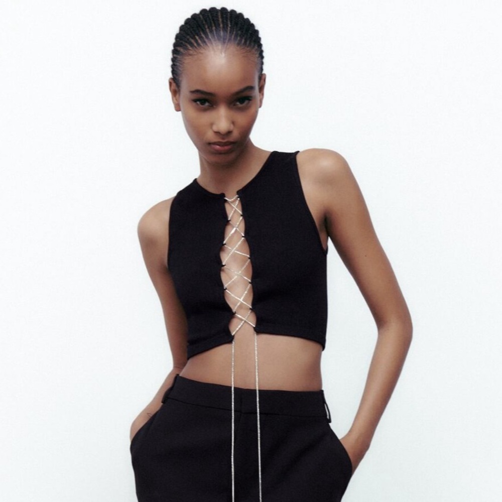 Sexy top with crystal chain Zara
